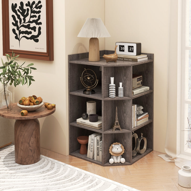 3-Tier Corner Cabinet with Charging Station for Bedroom-Gray