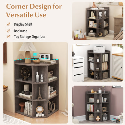 3-Tier Corner Cabinet with Charging Station for Bedroom-Gray