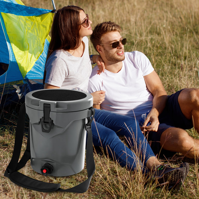 10 QT Drink Cooler Insulated Ice Chest with Spigot Flat Seat Lid and Adjustable Strap-Gray