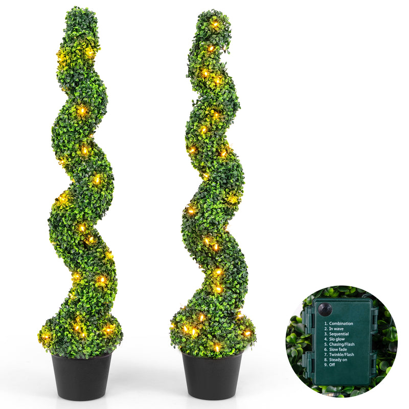 Pre-Lit Artificial Boxwood Spiral Topiary Tree Set of 2 with 100 LED Lights