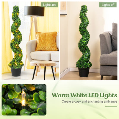 Pre-Lit Artificial Boxwood Spiral Topiary Tree Set of 2 with 100 LED Lights