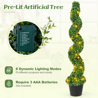 Pre-Lit Artificial Boxwood Spiral Topiary Tree Set of 2 with 100 LED Lights