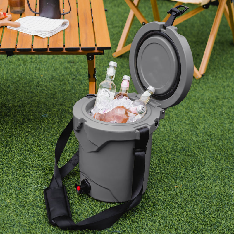 10 QT Drink Cooler Insulated Ice Chest with Spigot Flat Seat Lid and Adjustable Strap-Gray