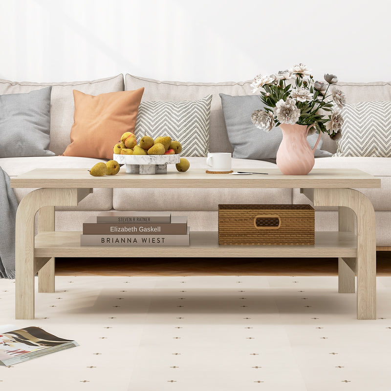 47 Inches Accent Rectangular Coffee Table for Living Room-Natural