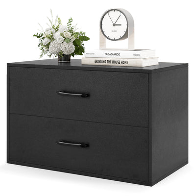 2-Drawer Stackable Horizontal Storage Cabinet Dresser Chest with Handles-Black