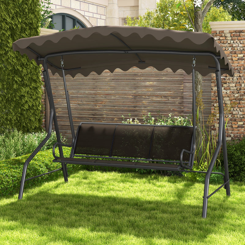 3-Seat Outdoor Porch Canopy Swing with Adjustable Shading-Brown