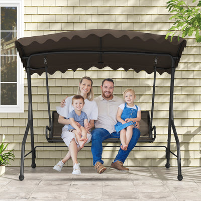 3-Seat Outdoor Porch Canopy Swing with Adjustable Shading-Brown