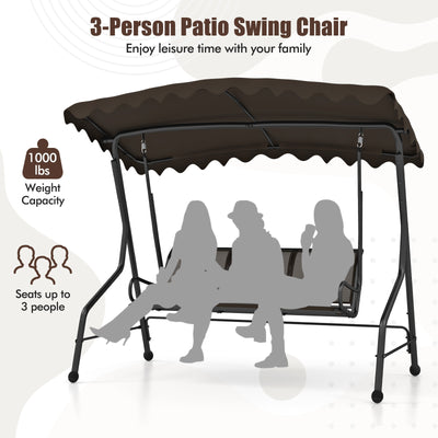 3-Seat Outdoor Porch Canopy Swing with Adjustable Shading-Brown