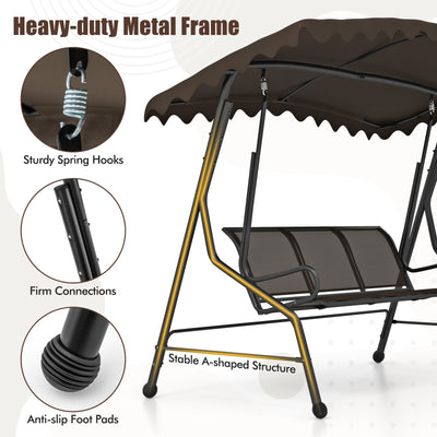 3-Seat Outdoor Porch Canopy Swing with Adjustable Shading-Brown