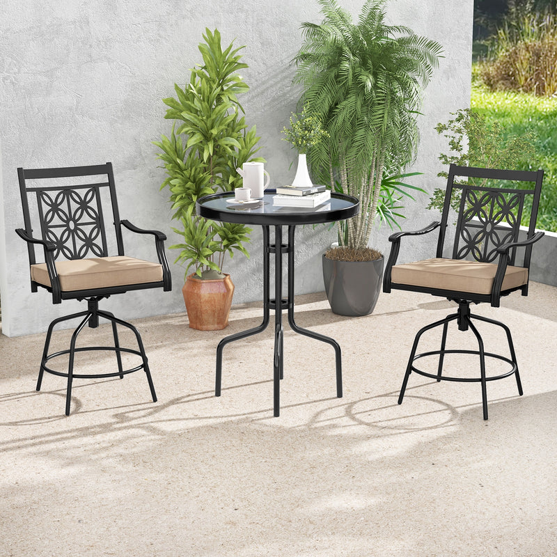 Outdoor Swivel Bar Stools Set of 2 with Seat Cushions-Brown