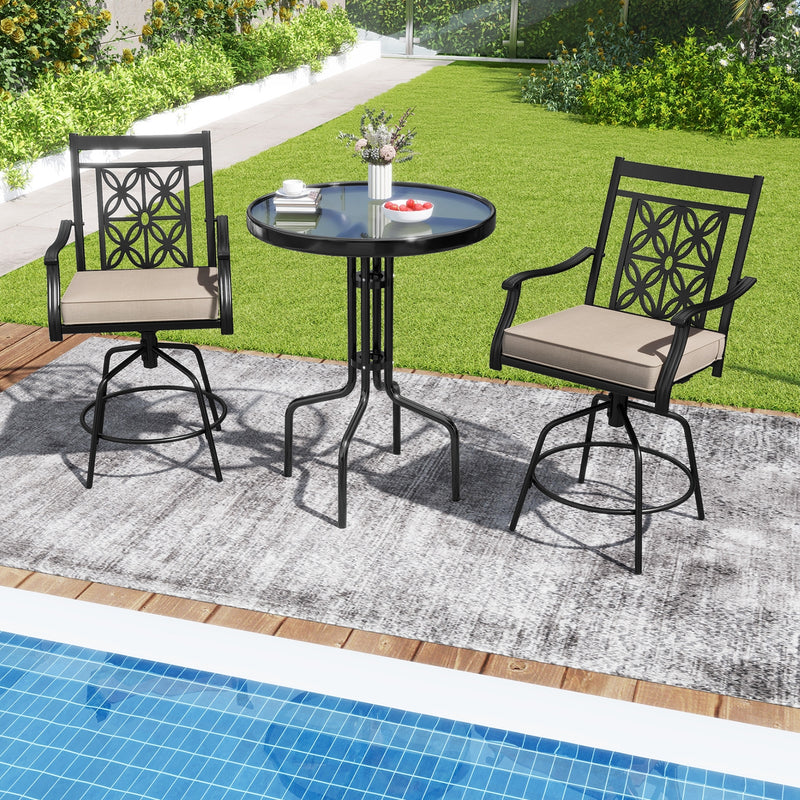 Outdoor Swivel Bar Stools Set of 2 with Seat Cushions-Brown