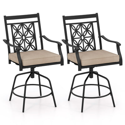 Outdoor Swivel Bar Stools Set of 2 with Seat Cushions-Brown