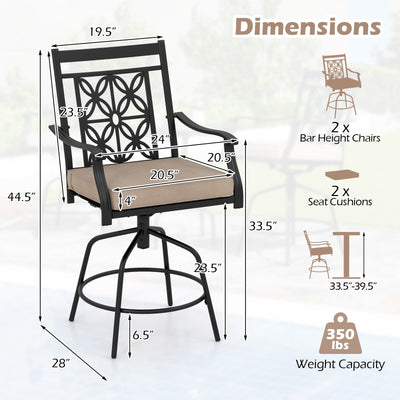 Outdoor Swivel Bar Stools Set of 2 with Seat Cushions-Brown