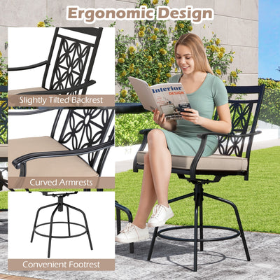 Outdoor Swivel Bar Stools Set of 2 with Seat Cushions-Brown