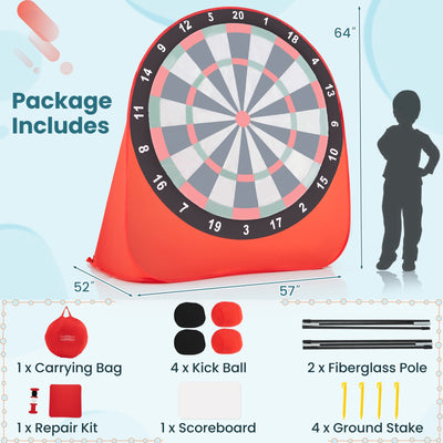 Large Dart Board for Kids with 4 Kick Balls-Red