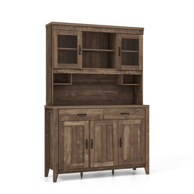 Kitchen Freestanding Hutch Cabinet with Microwave Countertop-Brown