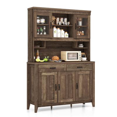 Kitchen Freestanding Hutch Cabinet with Microwave Countertop-Brown