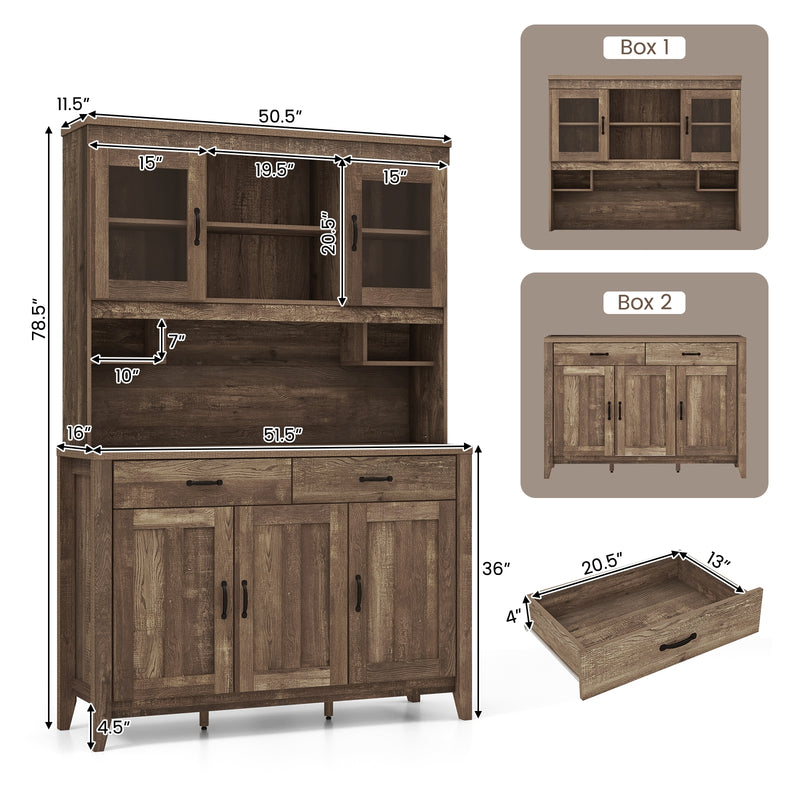 Kitchen Freestanding Hutch Cabinet with Microwave Countertop-Brown