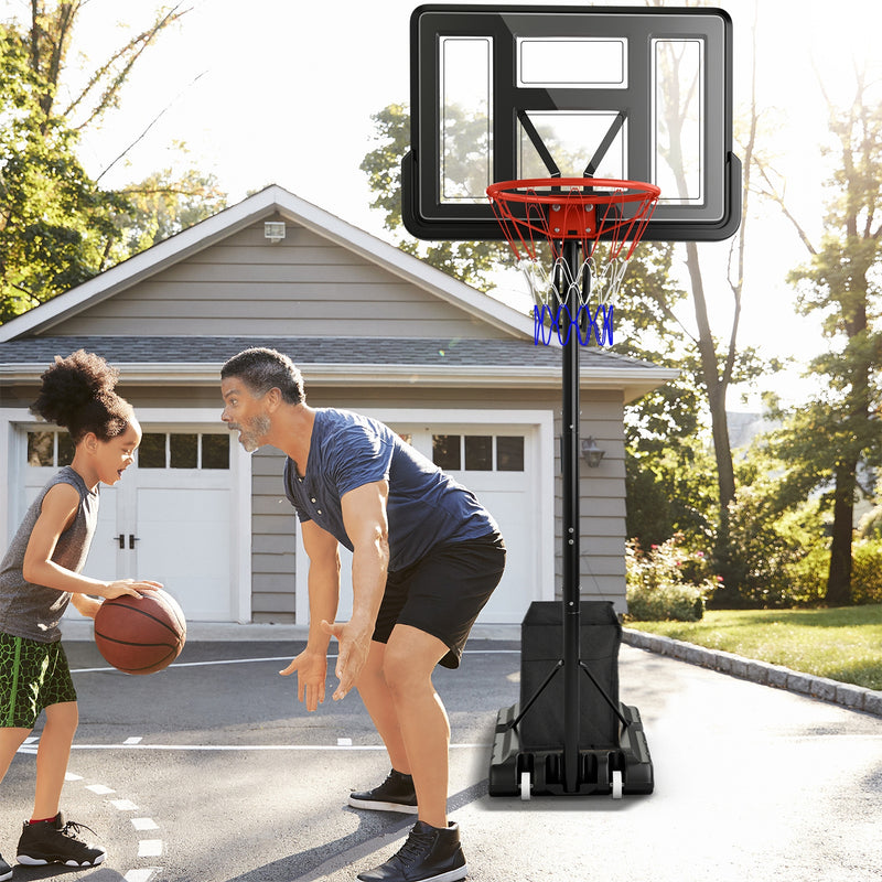 7.9-10 Feet Portable Basketball Hoop System with Sturdy Base and Wheels-Black