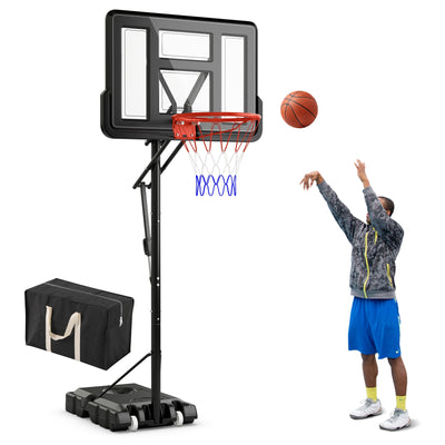 7.9-10 Feet Portable Basketball Hoop System with Sturdy Base and Wheels-Black