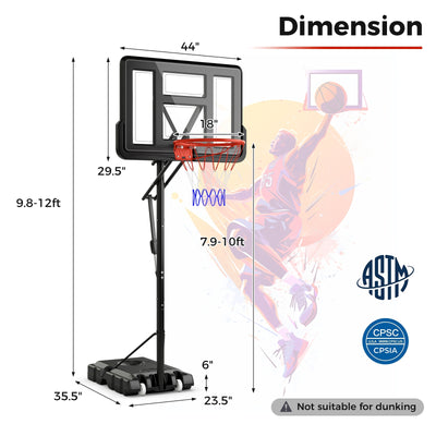 7.9-10 Feet Portable Basketball Hoop System with Sturdy Base and Wheels-Black