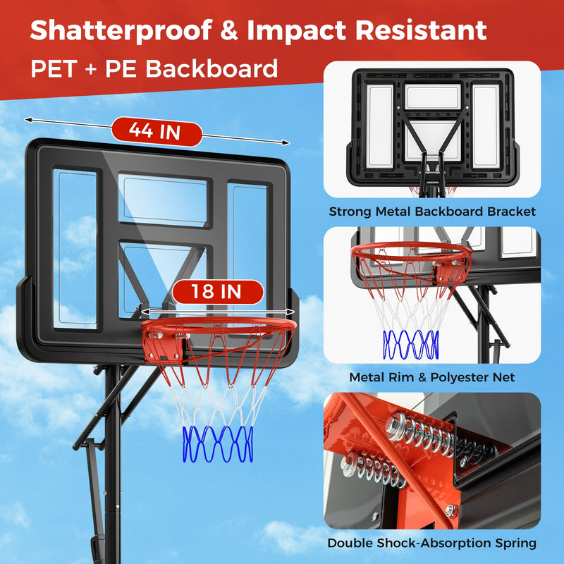 7.9-10 Feet Portable Basketball Hoop System with Sturdy Base and Wheels-Black