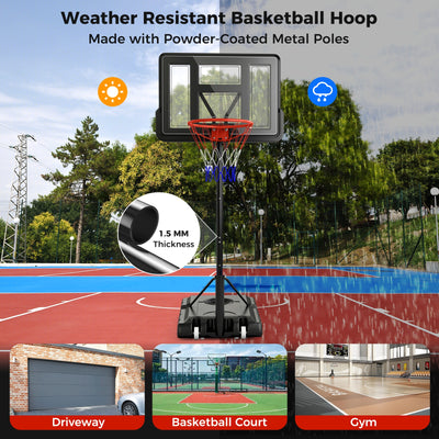 7.9-10 Feet Portable Basketball Hoop System with Sturdy Base and Wheels-Black