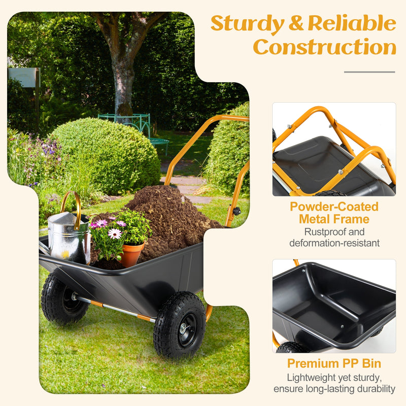 Dual-Wheel Wheelbarrow Garden Utility Cart with Pneumatic Tires-Black