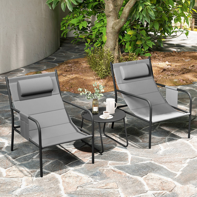 3 Piece Outdoor Bistro Set Patio Metal Chair and Coffee Table Set-Gray