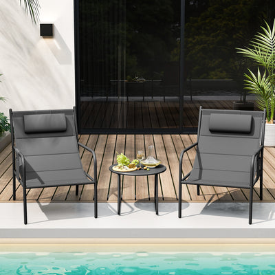 3 Piece Outdoor Bistro Set Patio Metal Chair and Coffee Table Set-Gray