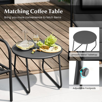 3 Piece Outdoor Bistro Set Patio Metal Chair and Coffee Table Set-Gray