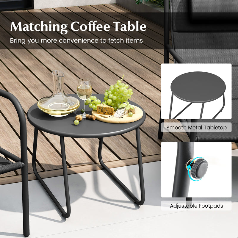 3 Piece Outdoor Bistro Set Patio Metal Chair and Coffee Table Set-Gray