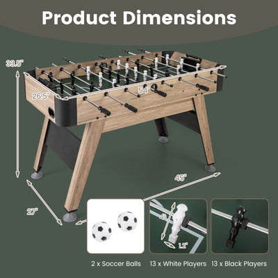 54 Inch Foosball Table Arcade Soccer Game Table with 2 Balls and 26 Players-Natural