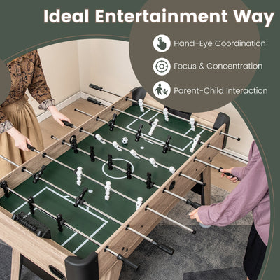 54 Inch Foosball Table Arcade Soccer Game Table with 2 Balls and 26 Players-Natural