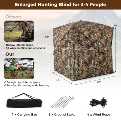 82 Inch Tall Hunting Blind 270° One Way See Through Ground Tent for 3-4 People