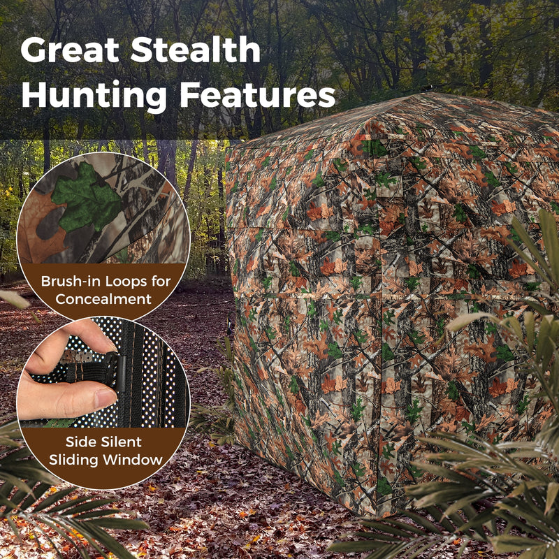 82 Inch Tall Hunting Blind 270° One Way See Through Ground Tent for 3-4 People