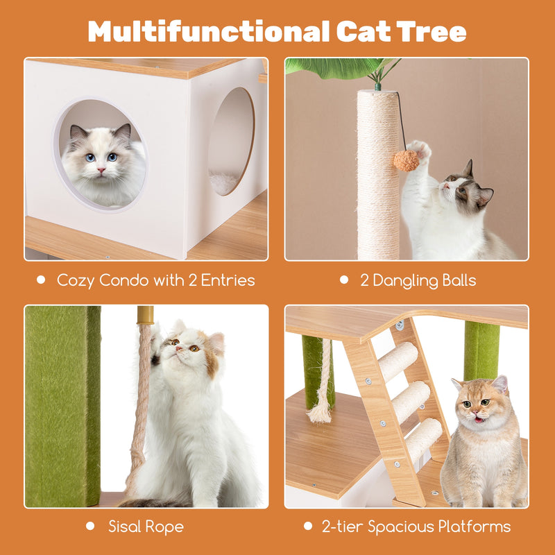 Hidden Cat Washroom with Cat Tower for Indoor Cats-White