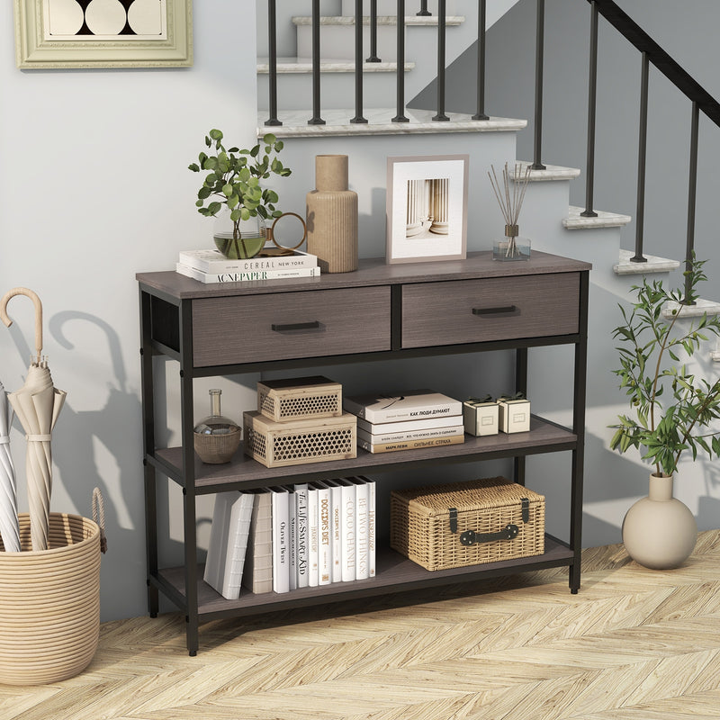 Console Table with Folding Fabric Drawers for Entryway-Gray