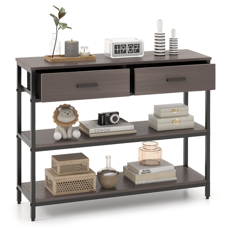 Console Table with Folding Fabric Drawers for Entryway-Gray