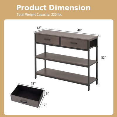 Console Table with Folding Fabric Drawers for Entryway-Gray