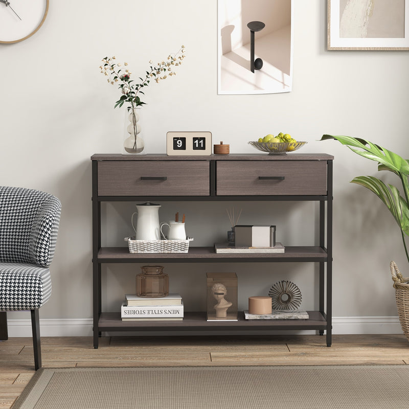 Console Table with Folding Fabric Drawers for Entryway-Gray