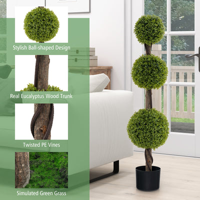 4 FT Artificial Ball Shape Bush Tree with Lush PE leaves and Trunk