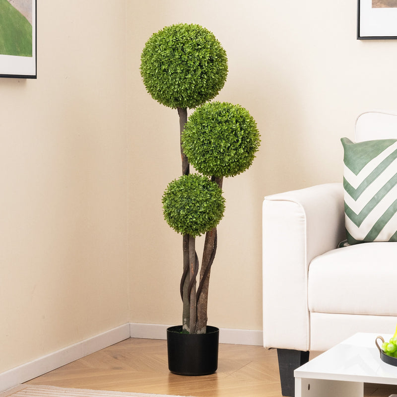 4 FT Artificial Boxwood Topiary Ball Tree in Weighted Pot with Triple Ball