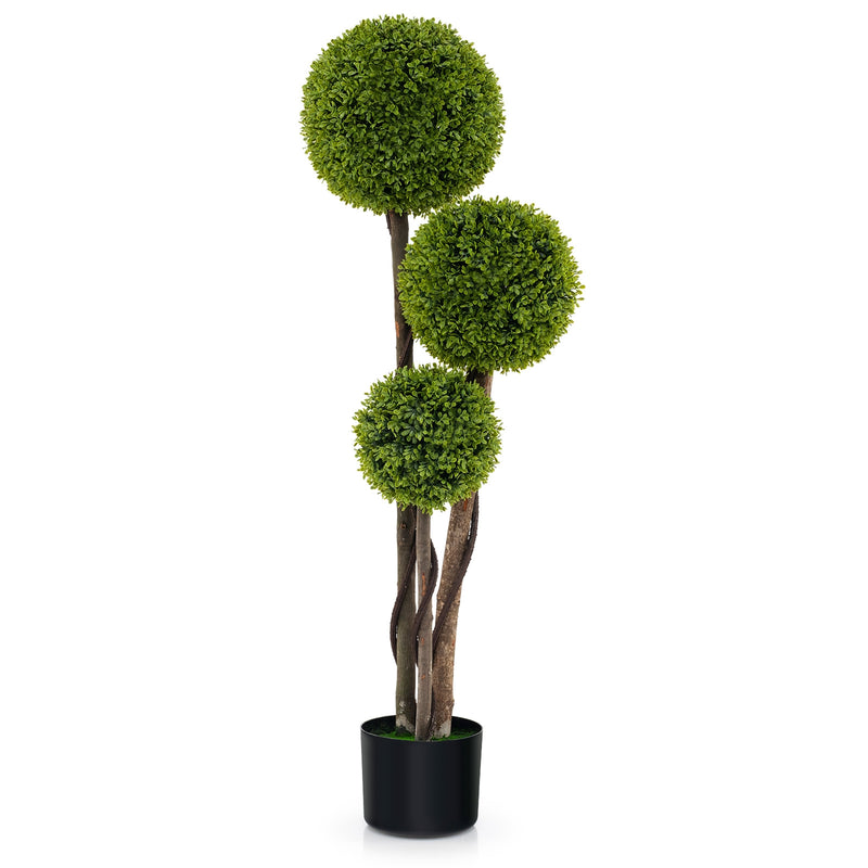 4 FT Artificial Boxwood Topiary Ball Tree in Weighted Pot with Triple Ball