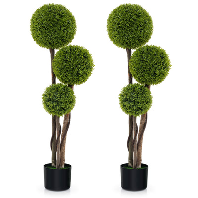 4 FT Artificial Boxwood Topiary Ball Tree in Weighted Pot with Triple Ball