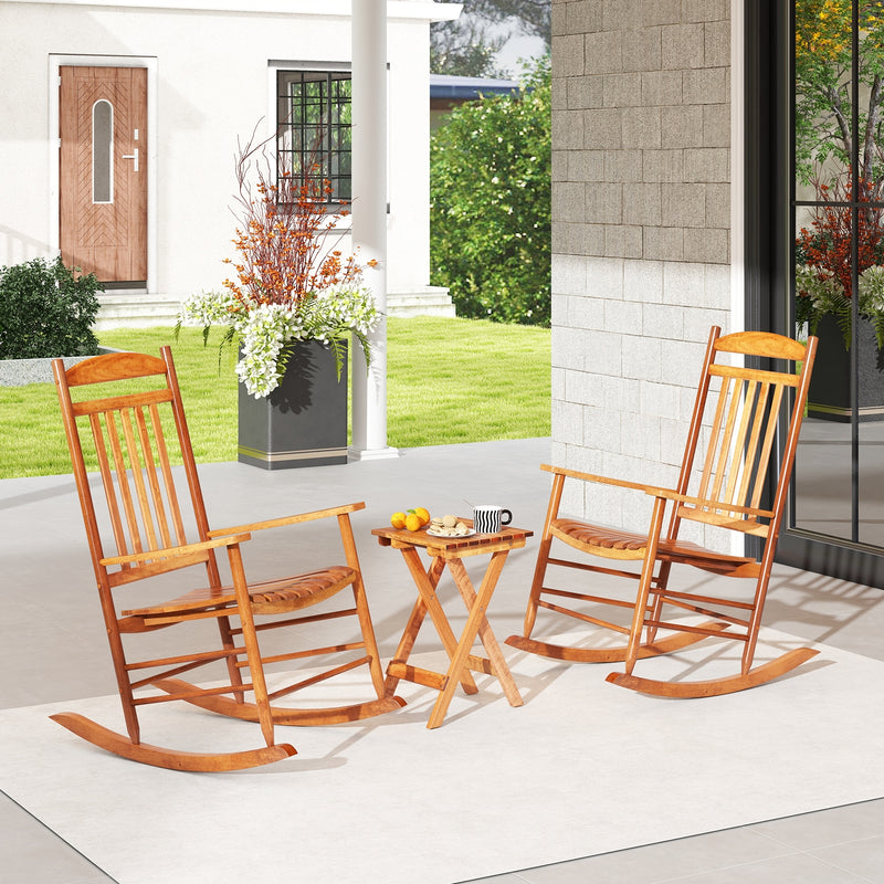 3-piece Outdoor Poplar Wood Rocking Bistro Set-Natural