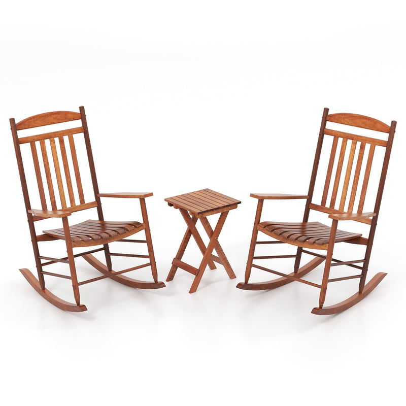 3-piece Outdoor Poplar Wood Rocking Bistro Set-Natural