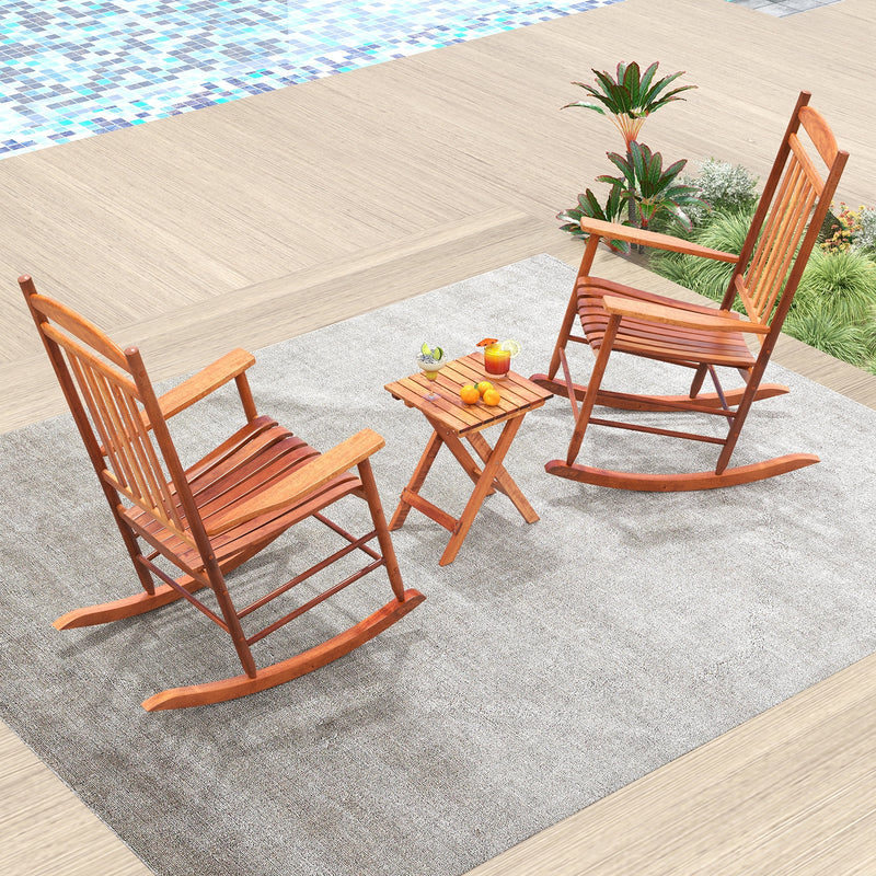 3-piece Outdoor Poplar Wood Rocking Bistro Set-Natural