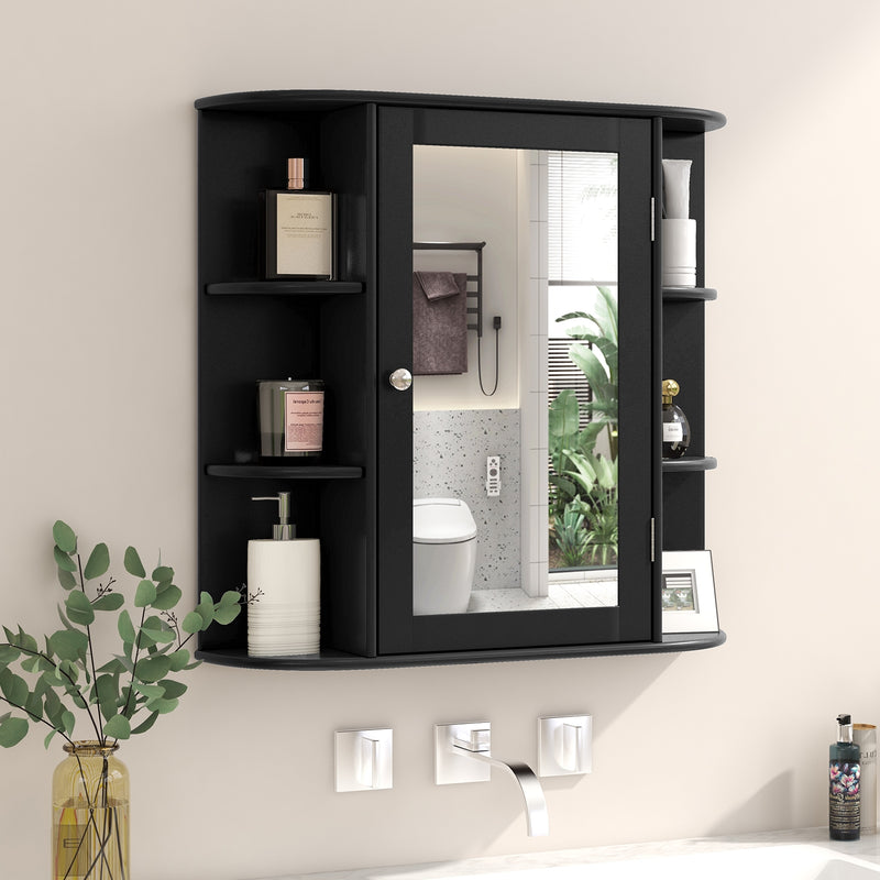 Wall-Mounted Bathroom Mirror Cabinet with Storage Shelves-Black