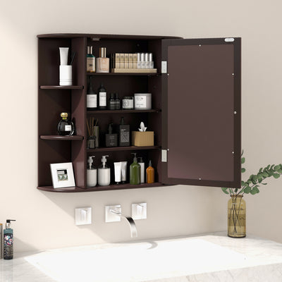 Wall-Mounted Bathroom Mirror Cabinet with Storage Shelves-Black